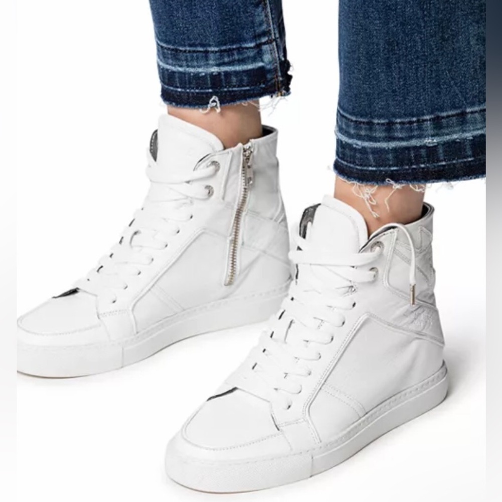 Zadig & Voltaire Women's White High-Top with Zipper Leather Sneakers Size 8 (39)